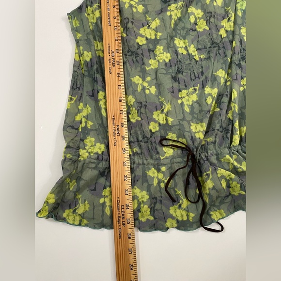DKNY Jeans Women’s L Tunic Tank Top Green Floral Y2K Sleeveless Blouse - Picture 4 of 10